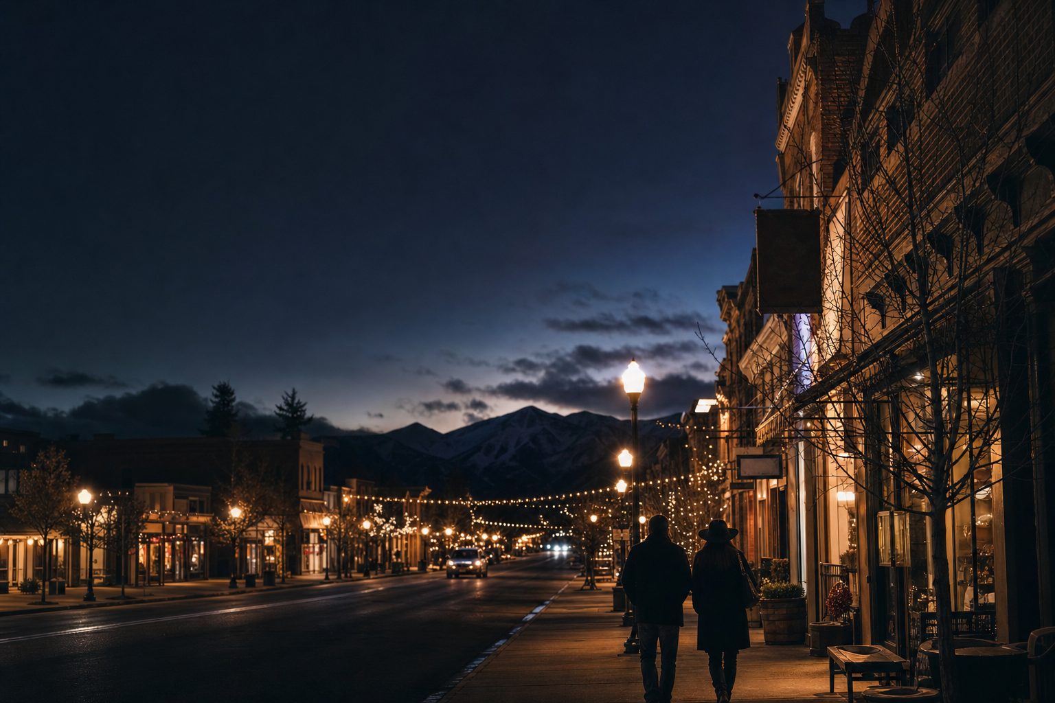 A Colorado main street at twilight