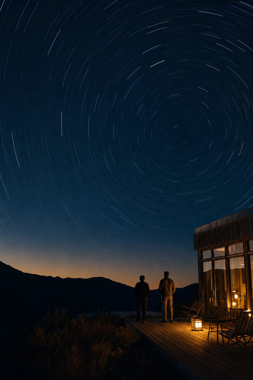 Star trails circling in a long-exposure night sky