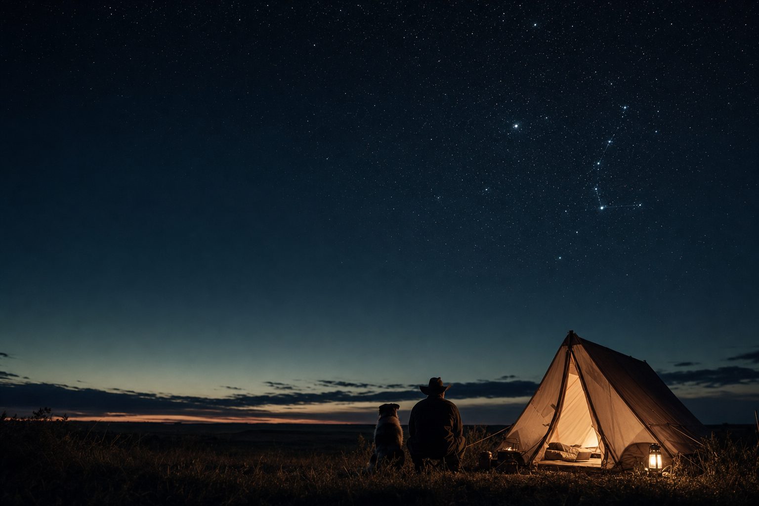 A constellation over a prairie horizon